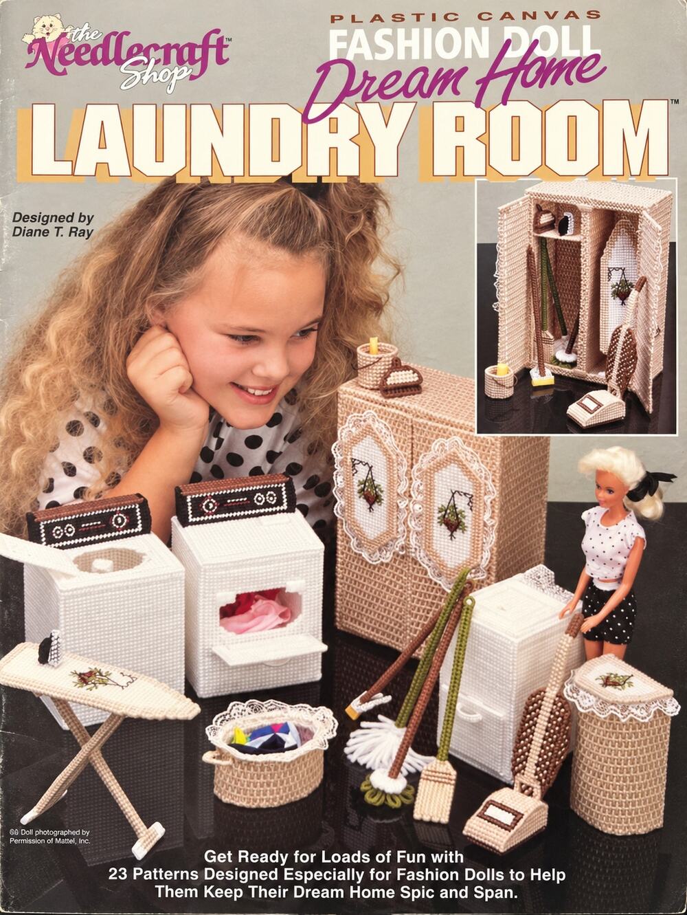 PLASTIC CANVAS FASHION DOLL DREAM HOME LAUNDRY ROOM 23 DESIGNS
